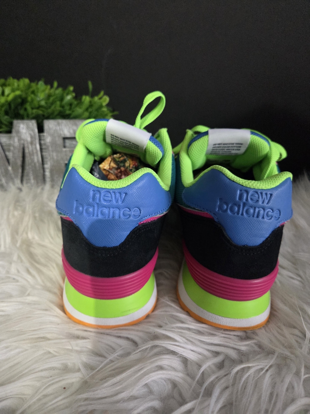 New Balance 574 Black Energy Neon Multicolor Retro Women Sneakers. Size 9.5D - Picture 4 of 11